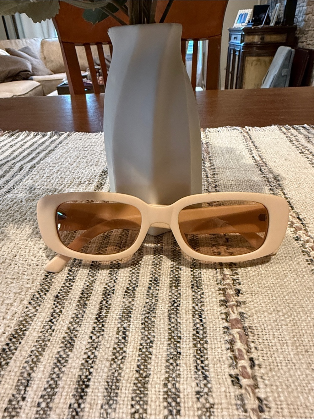 Beige Rectangular Sunglasses